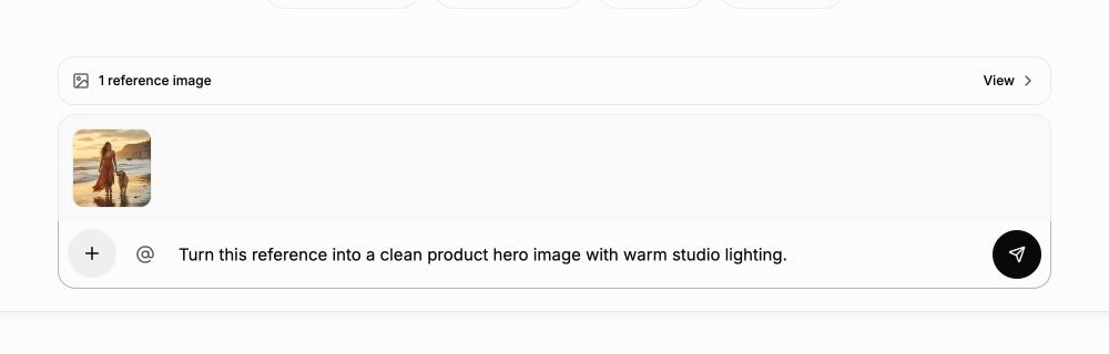 Chat to image composer with one uploaded reference and a detailed English editing request
