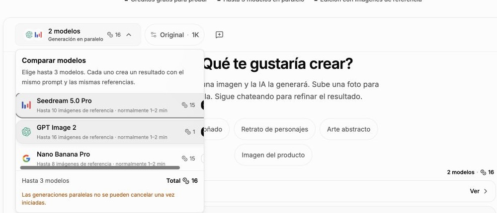 Resultados reales de tres modelos de imagen con IA mostrados en paralelo en ImgPilot