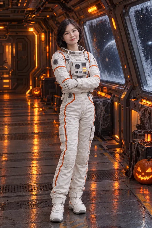 Disfraz y maquillaje de Astronauta probados con IA en una foto cotidiana