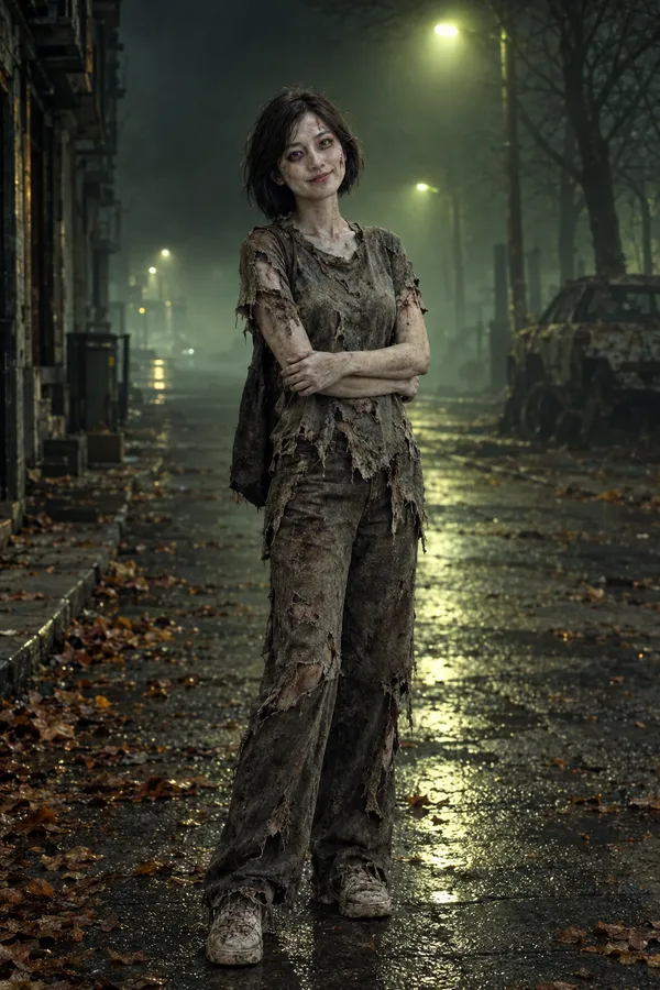 Disfraz y maquillaje de Zombi probados con IA en una foto cotidiana
