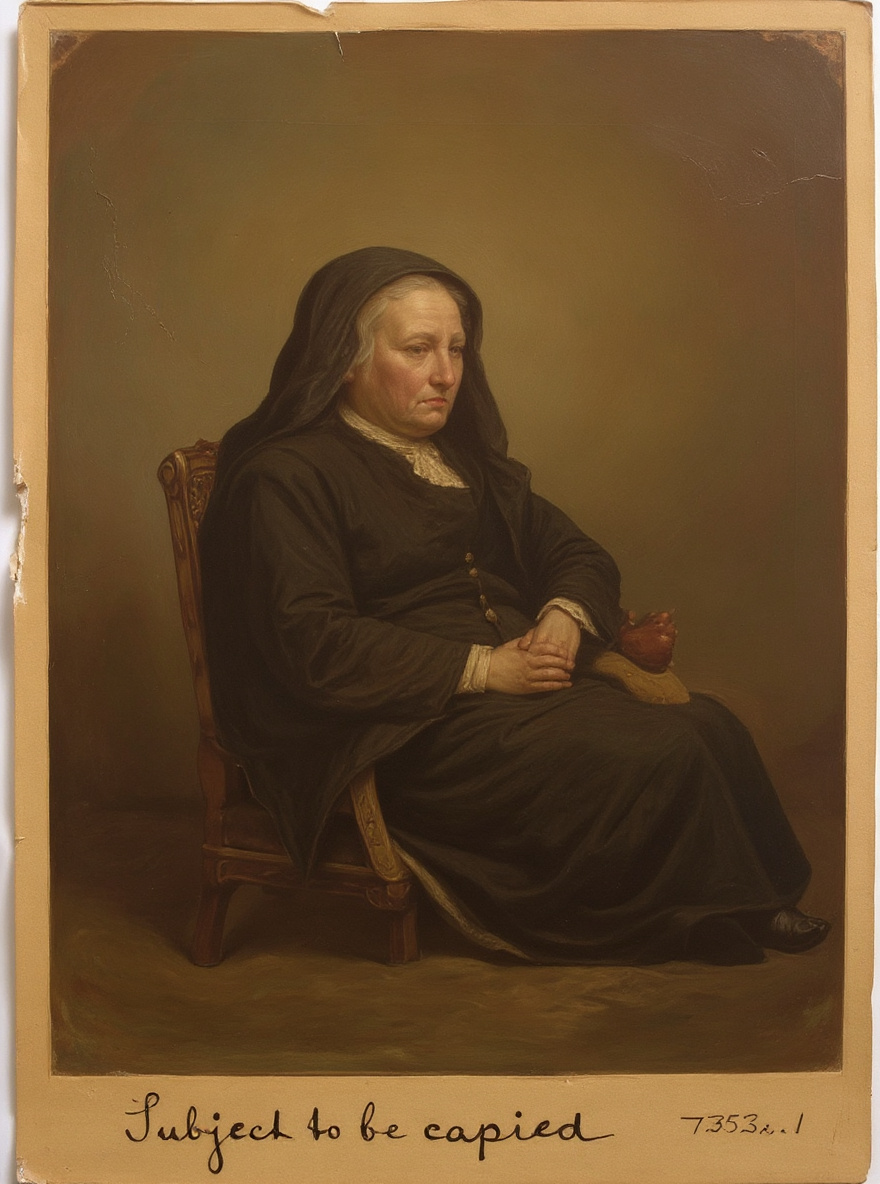 Before and after AI restoration of a severely faded 1857 seated portrait — After