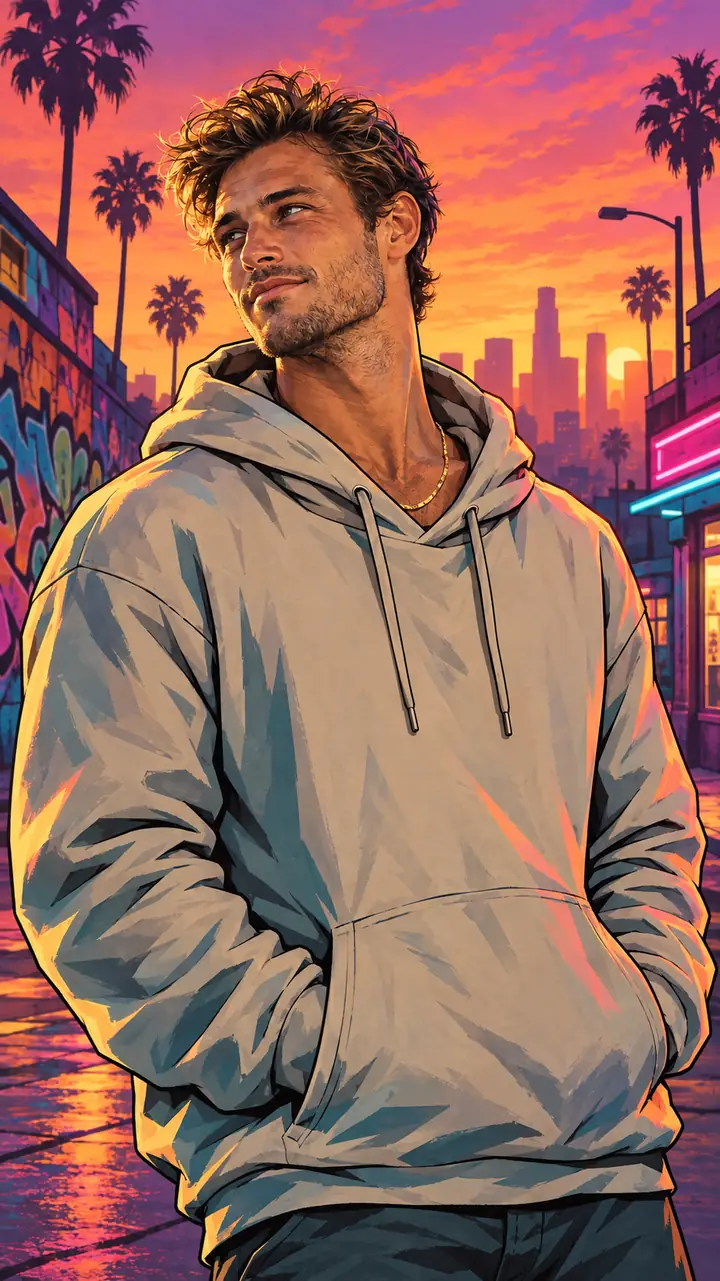 Street Hustler outfit in classic GTA art style, made from one selfie