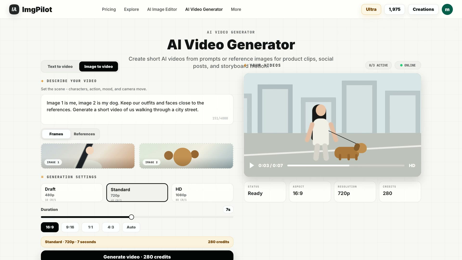 ImgPilot AI 视频生成结果的预览画面